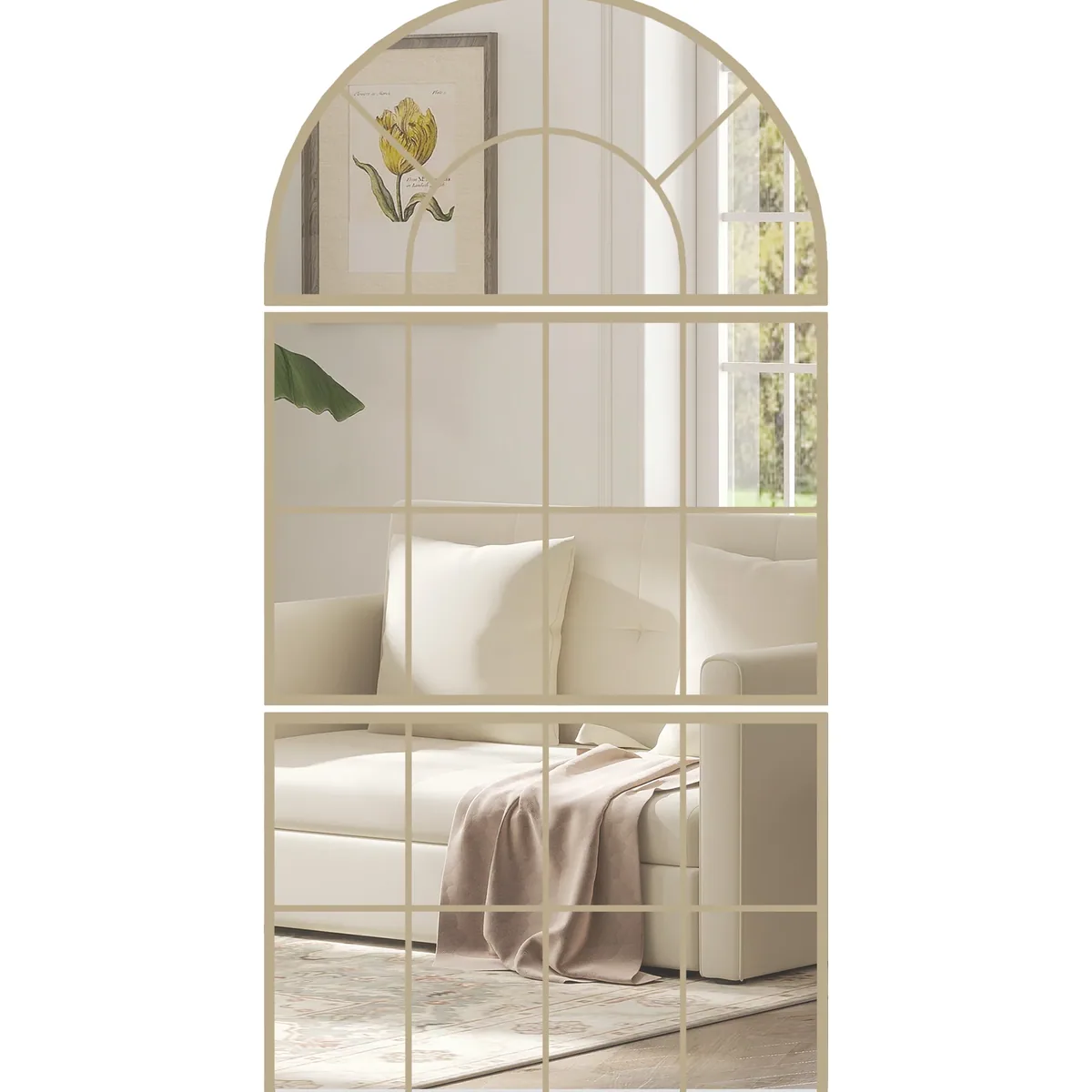 Ensemble 3 miroirs muraux arche métal style fenêtre