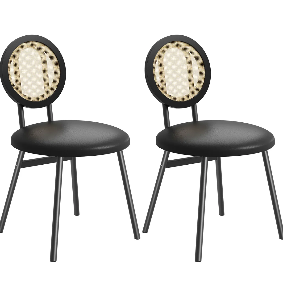 Ensemble chaises salle à manger rotin et cuir PU