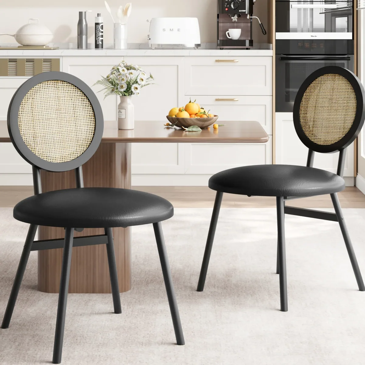 Ensemble chaises salle à manger rotin et cuir PU – Image 2