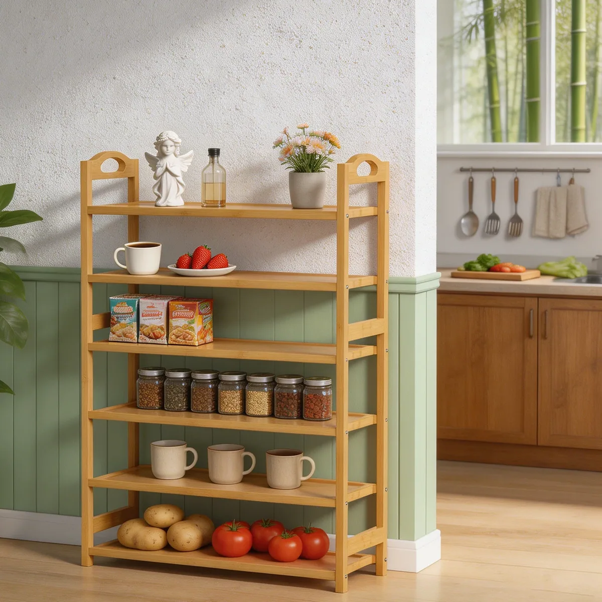 Étagère autoportante bambou 5 niveaux 70x24x102 cm – Image 3