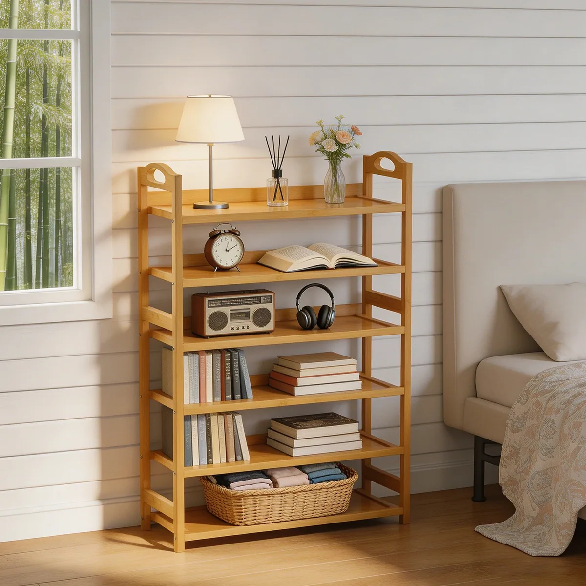 Étagère autoportante bambou 5 niveaux 70x24x102 cm – Image 4