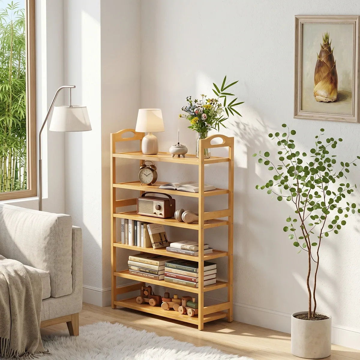 Étagère autoportante bambou 5 niveaux 70x24x102 cm – Image 5