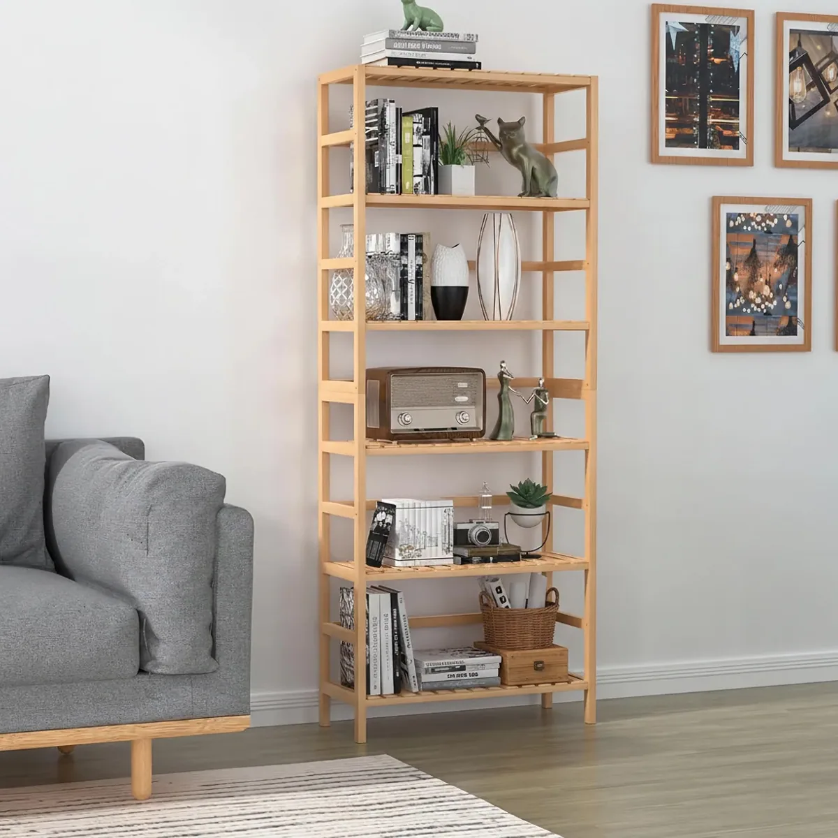 Étagère bambou 6 niveaux modulable pour intérieur