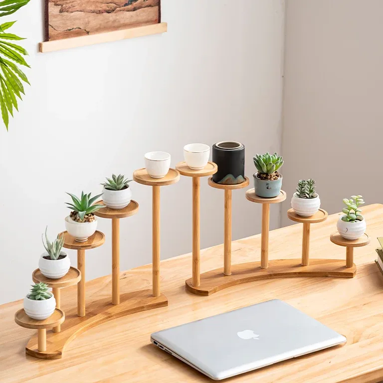 Étagère en bambou multi-niveaux T1 pour bureau et plantes – Image 2