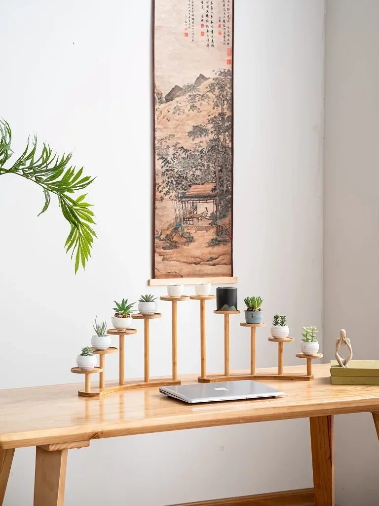 Étagère en bambou multi-niveaux T1 pour bureau et plantes – Image 3