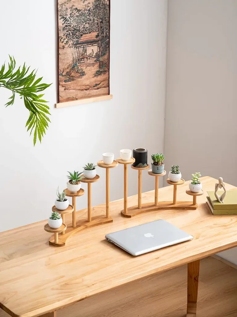 Étagère en bambou multi-niveaux T1 pour bureau et plantes – Image 4