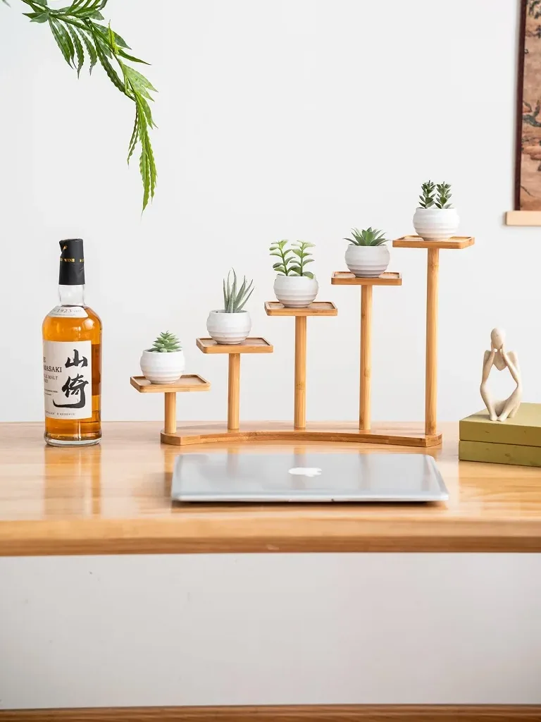 Étagère en bambou multi-niveaux T1 pour bureau et plantes – Image 5