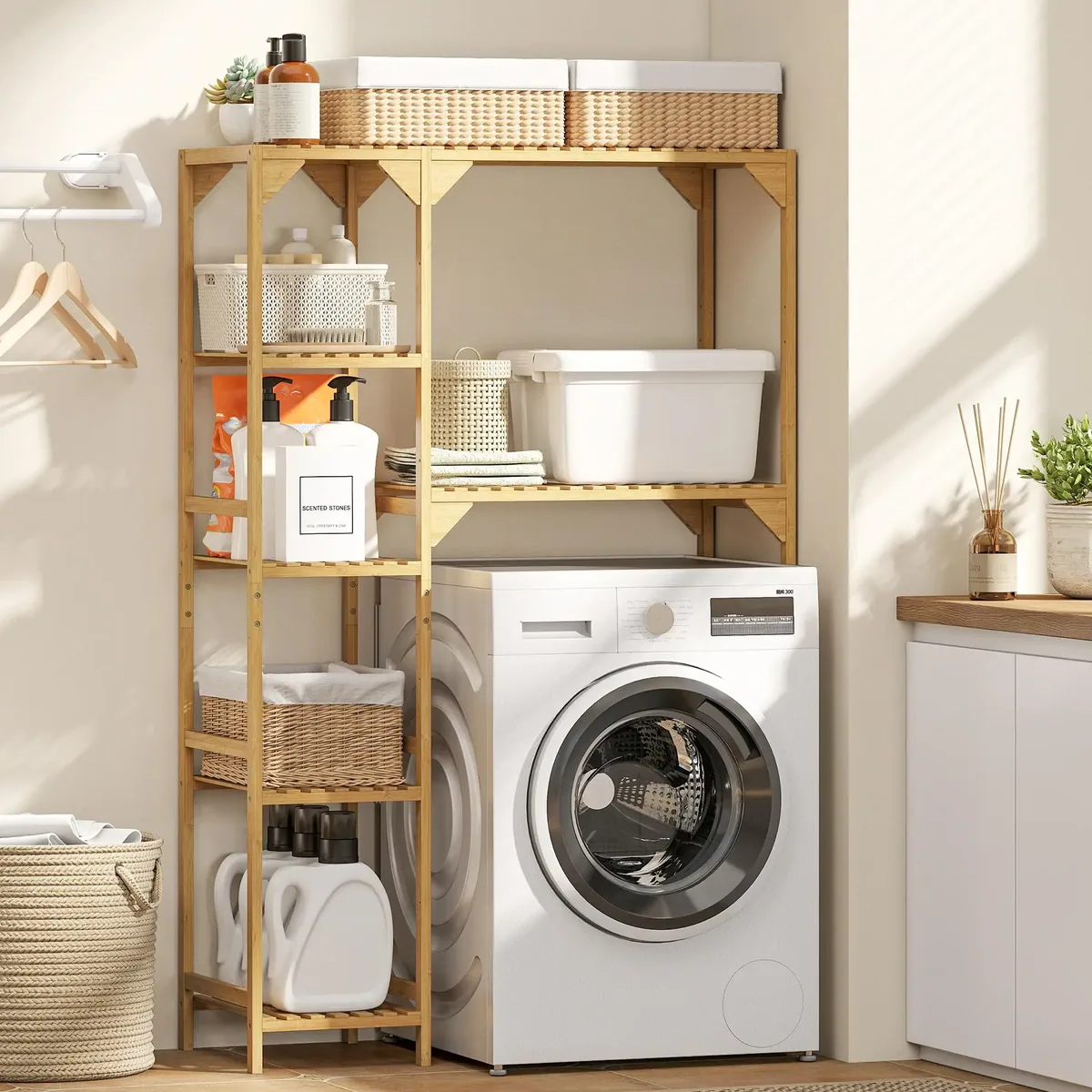 Étagère en bambou pour machine à laver 100×40×157 cm
