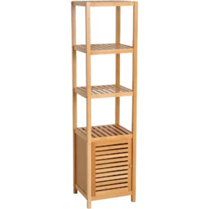 Étagère haute 4 niveaux en bambou pour salle de bain