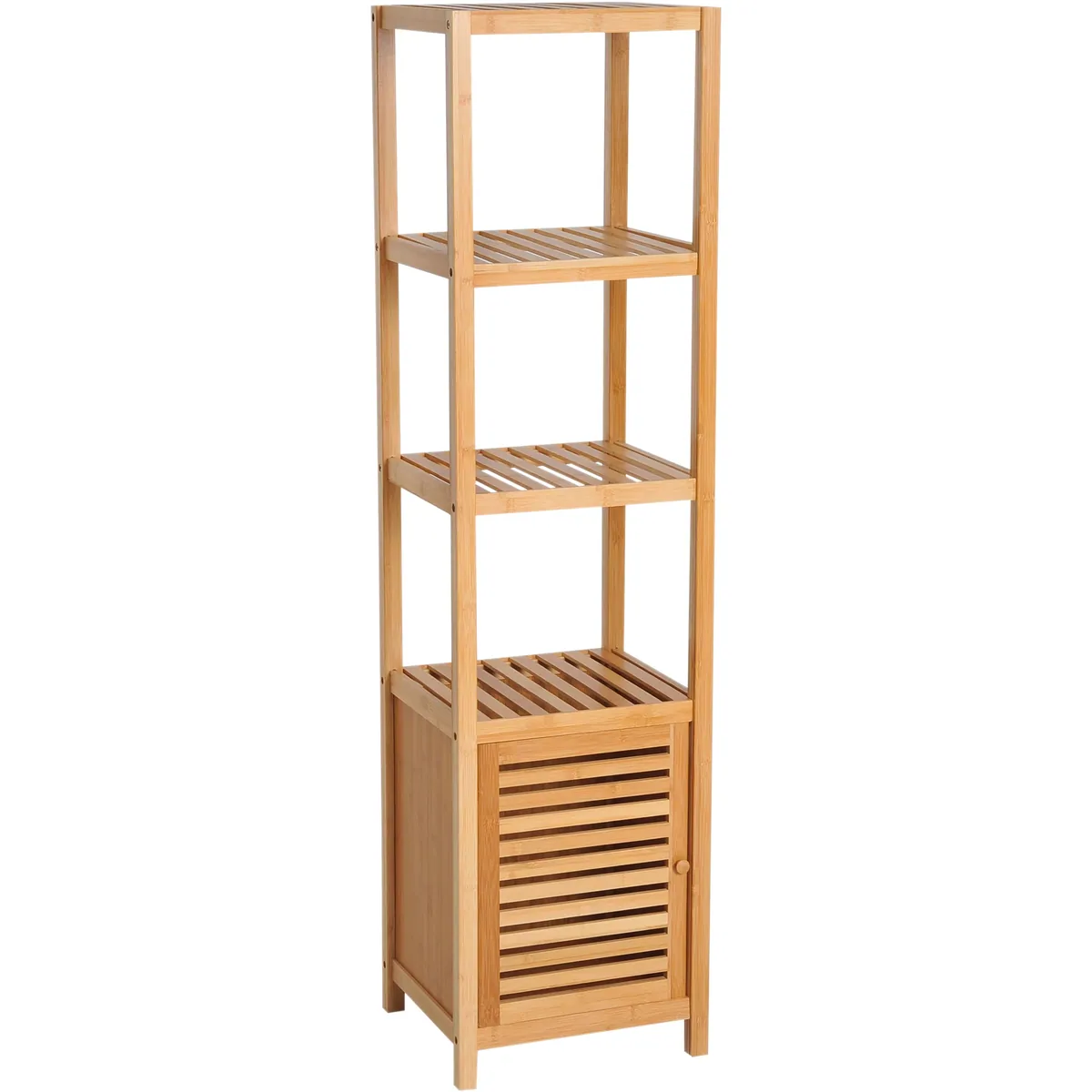 Étagère haute 4 niveaux en bambou pour salle de bain