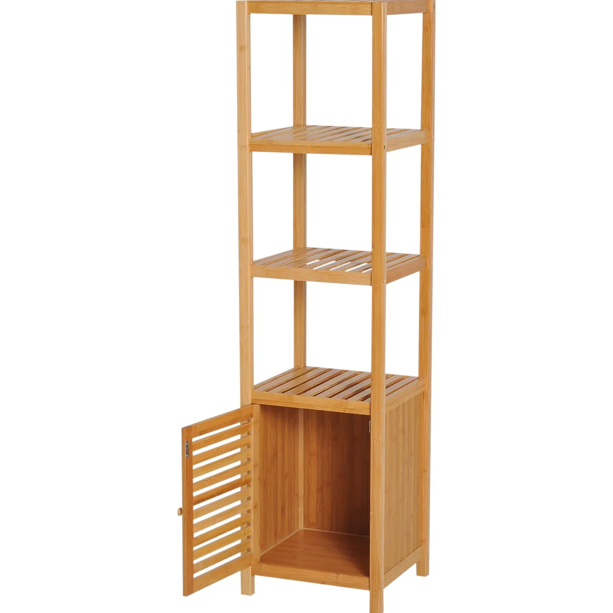 Étagère haute 4 niveaux en bambou pour salle de bain – Image 3