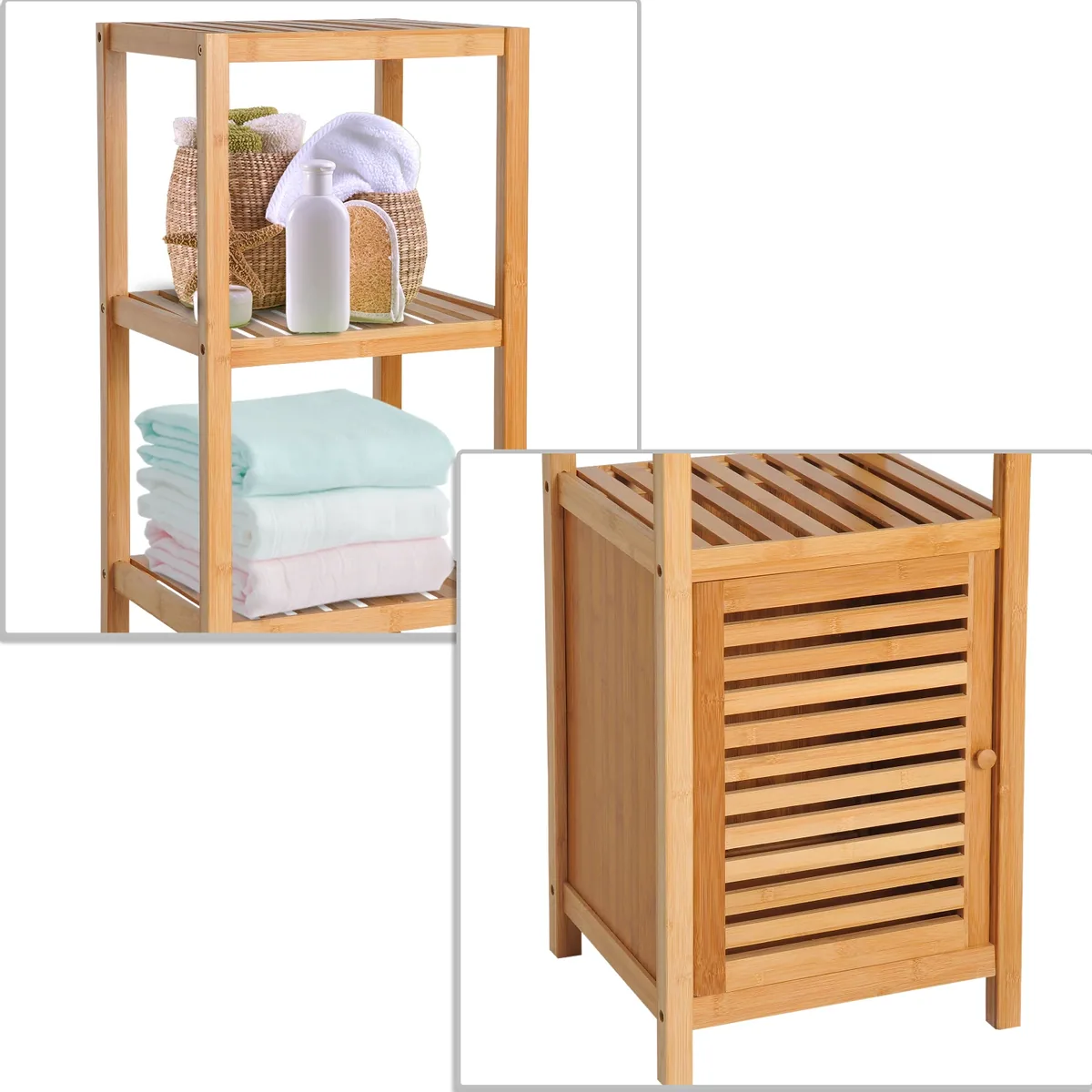 Étagère haute 4 niveaux en bambou pour salle de bain – Image 4