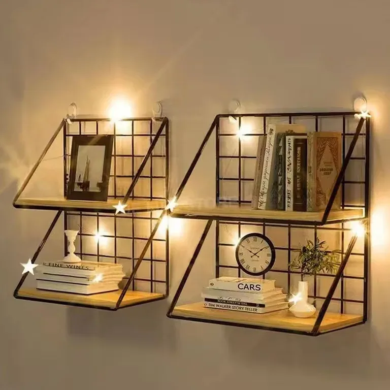 Étagère murale bois avec panier et cadre métal – Image 4