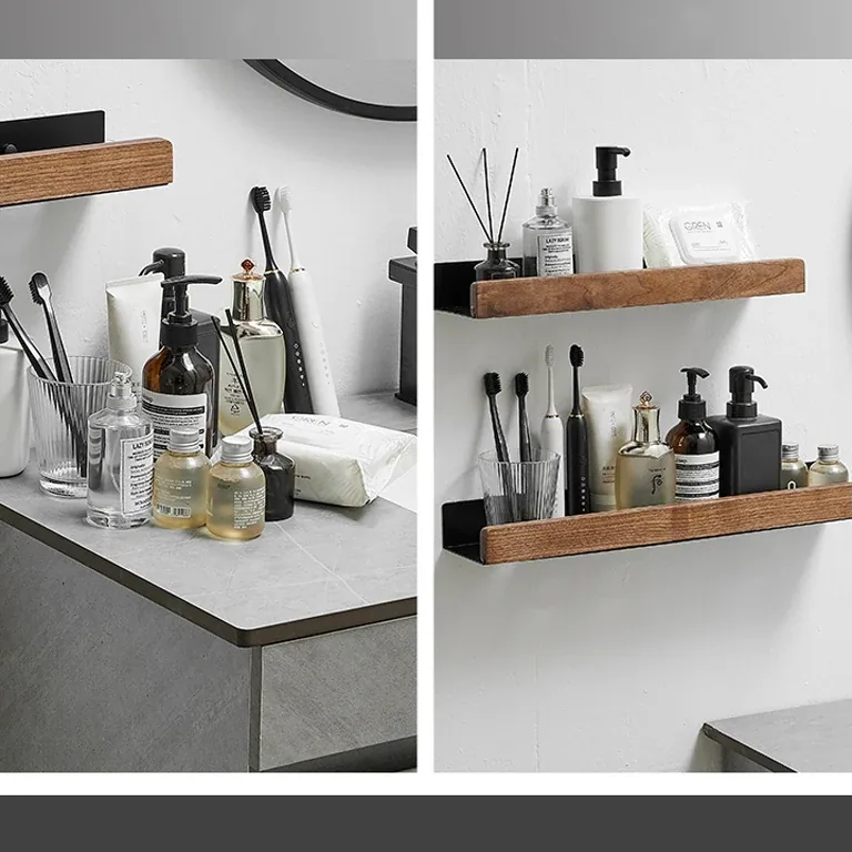 Étagère murale bois massif et aluminium pour salle de bain – Image 2