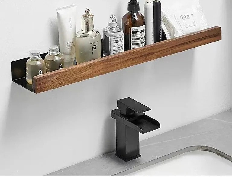 Étagère murale bois massif et aluminium pour salle de bain – Image 4