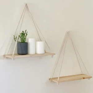 Étagère murale en bois à corde style rétro