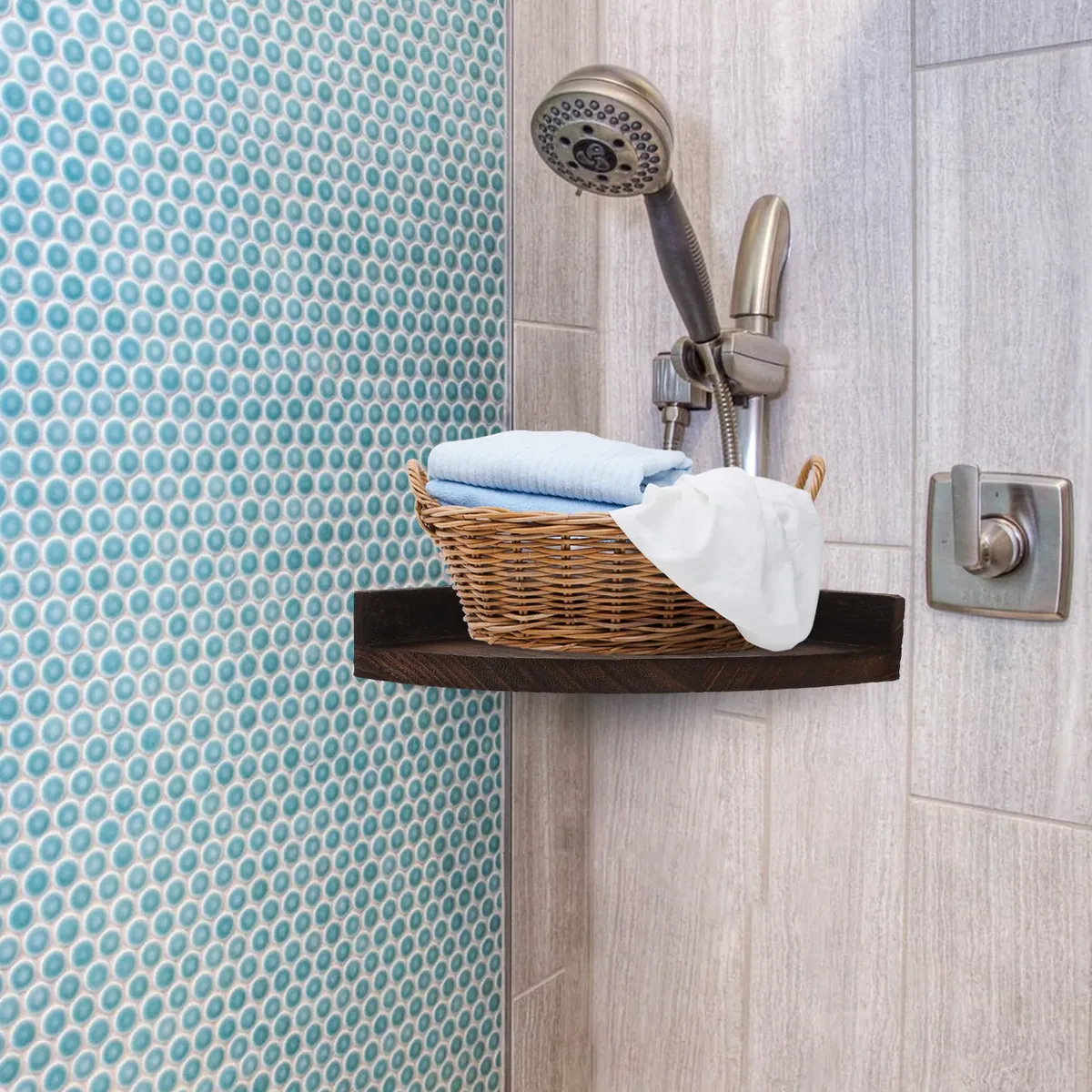 Étagère murale flottante d'angle en bois naturel – Image 5