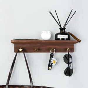 Étagère murale noyer noir sans perçage avec crochets