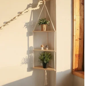 Étagère triangle murale en bois macramé