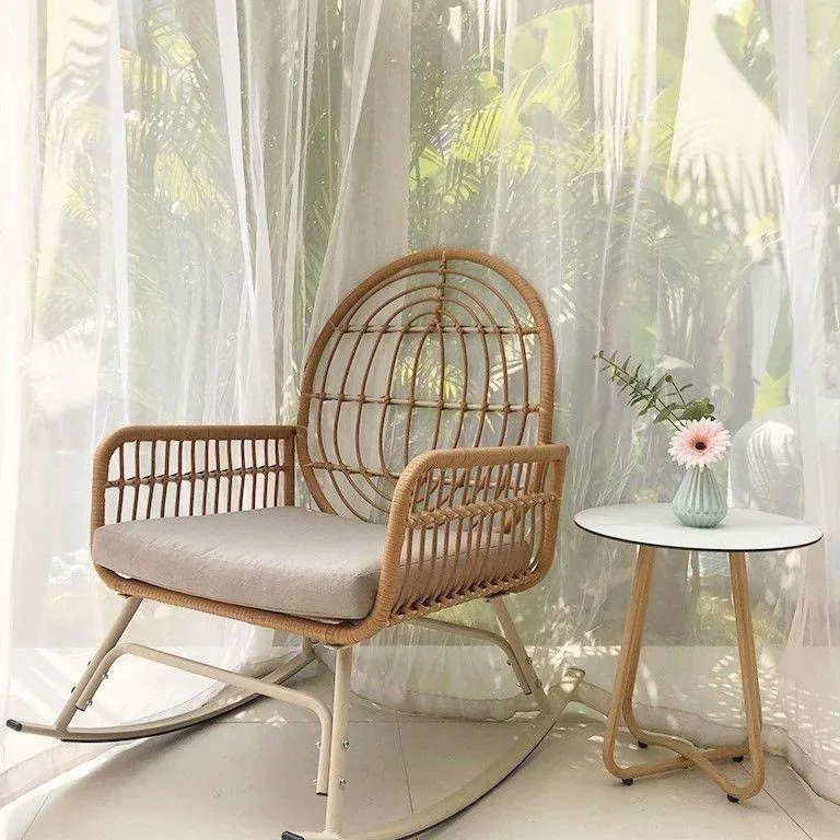 Fauteuil à bascule en rotin et métal pour balcon – Image 3