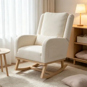 Fauteuil à bascule rotin et bois modèle unique beige