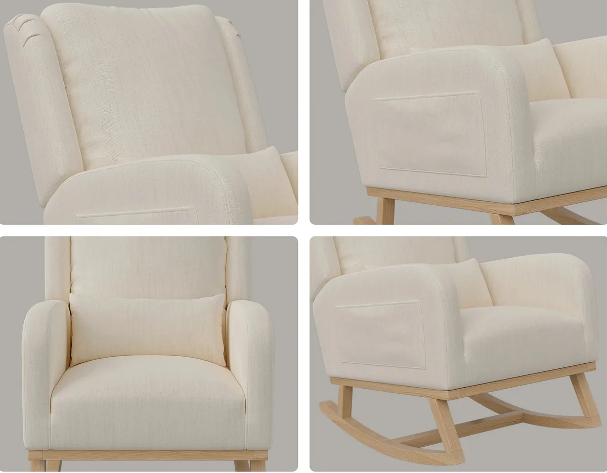 Fauteuil à bascule rotin et bois modèle unique beige – Image 5