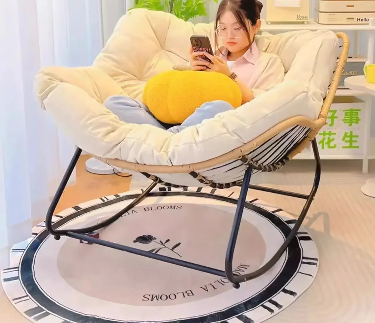 Fauteuil à bascule rotin tressé pour adulte – Image 5