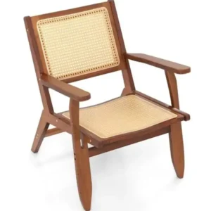 Fauteuil d'appoint rotin bohème, structure bois bambou