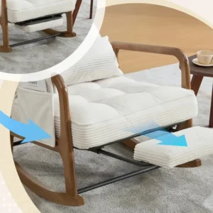 Fauteuil de relaxation en velours côtelé beige avec repose-pieds