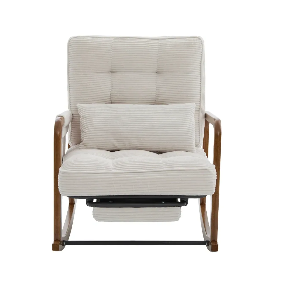 Fauteuil de relaxation en velours côtelé beige avec repose-pieds – Image 2
