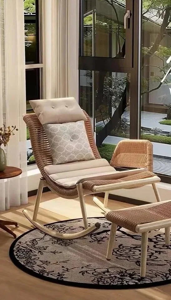 Fauteuil inclinable à bascule en rotin tressé vintage – Image 2