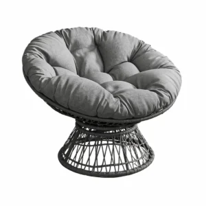 Fauteuil pivotant Papasan en rotin noir et velours