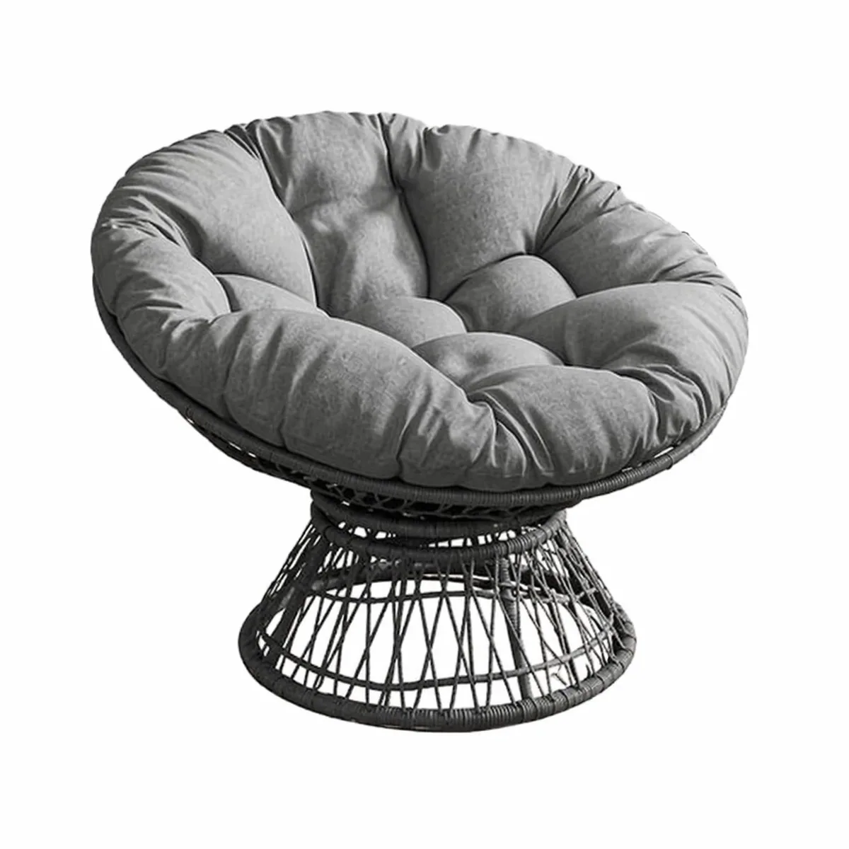 Fauteuil pivotant Papasan en rotin noir et velours