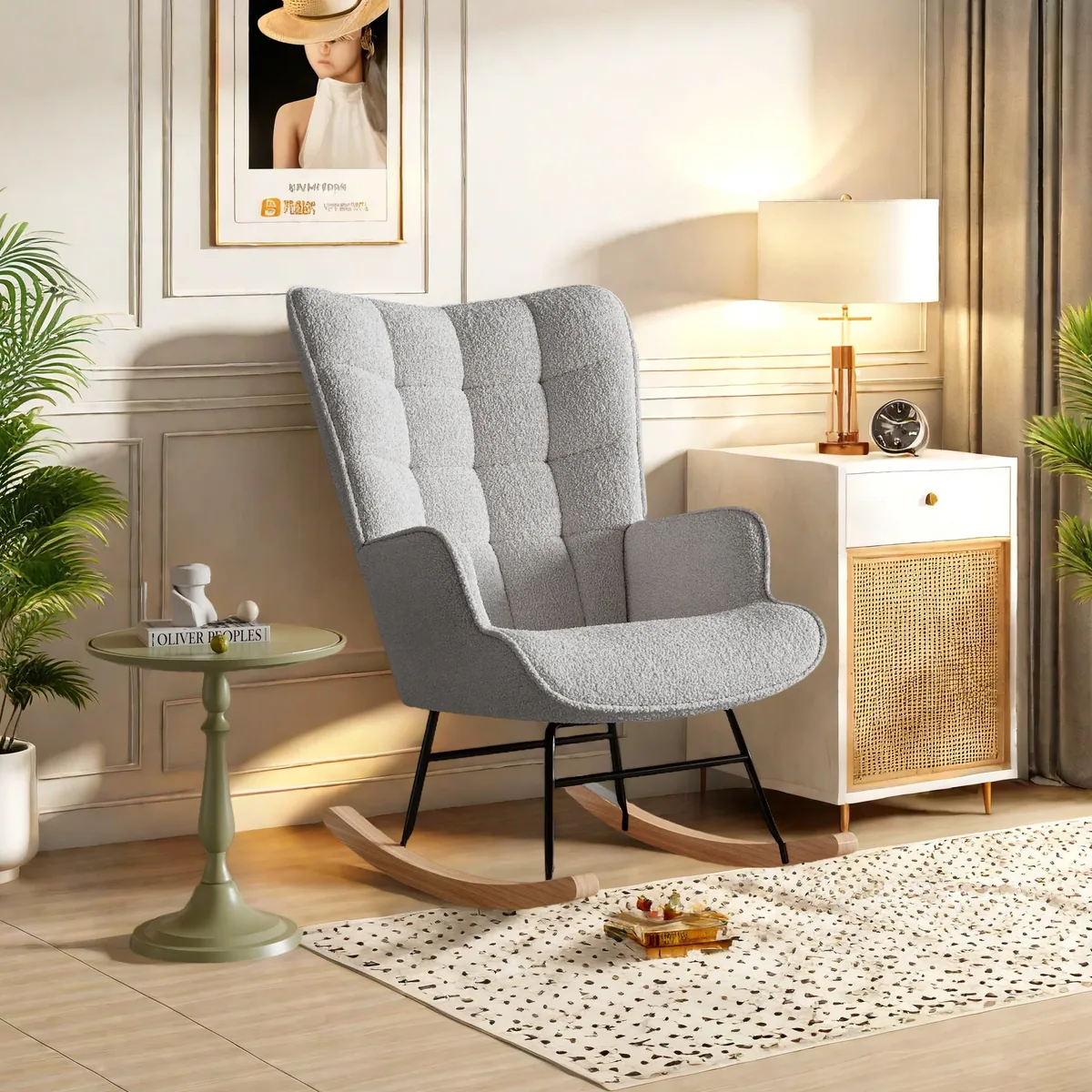 Fauteuil rembourré Teddy gris clair pour lecture – Image 2