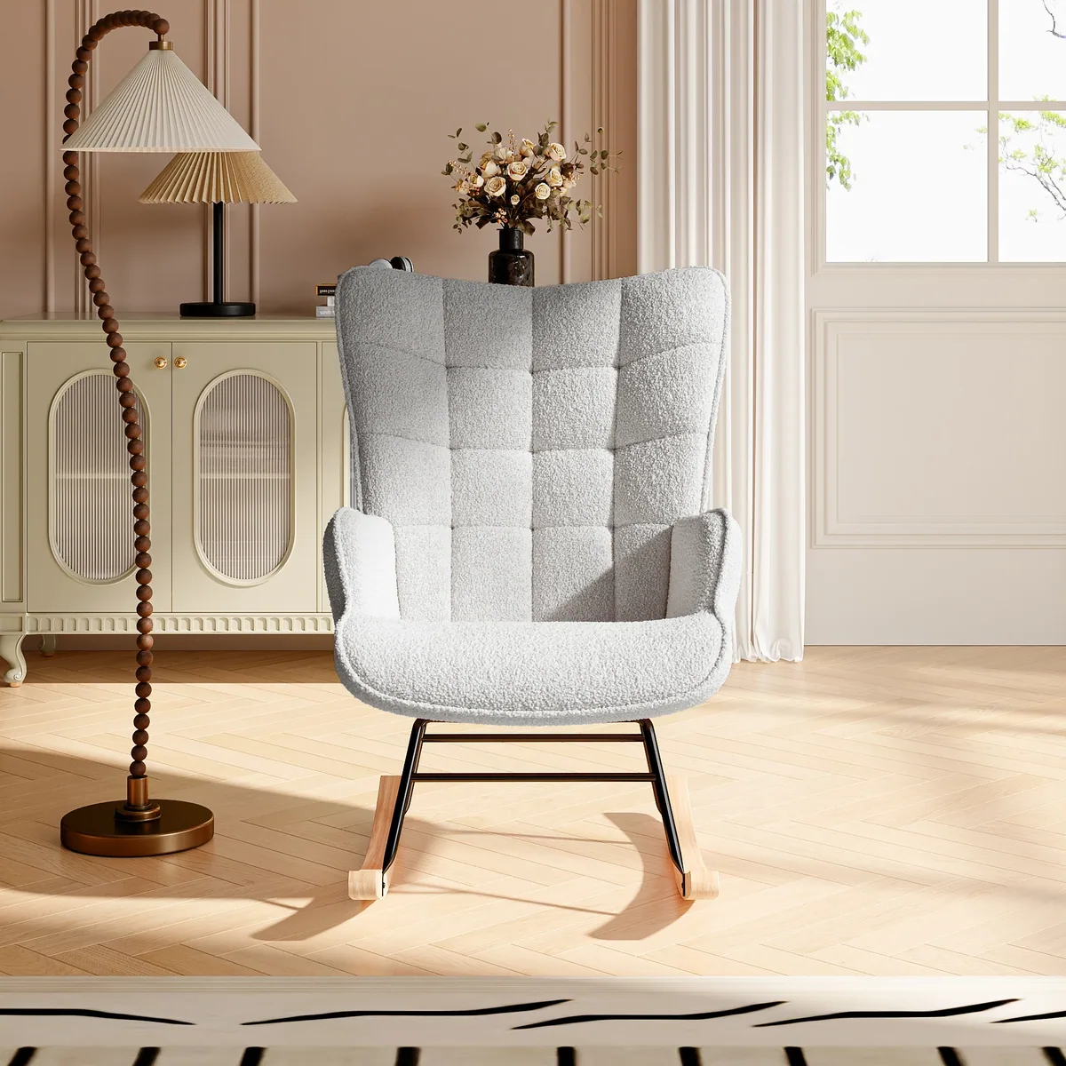 Fauteuil rembourré Teddy gris clair pour lecture – Image 3