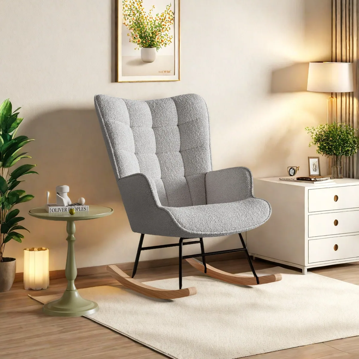 Fauteuil rembourré Teddy gris clair pour lecture – Image 4