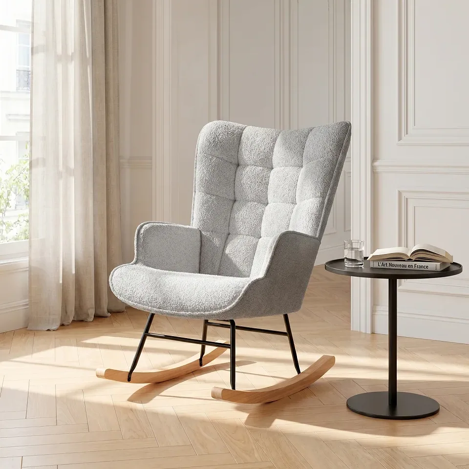 Fauteuil rembourré Teddy gris clair pour lecture – Image 5