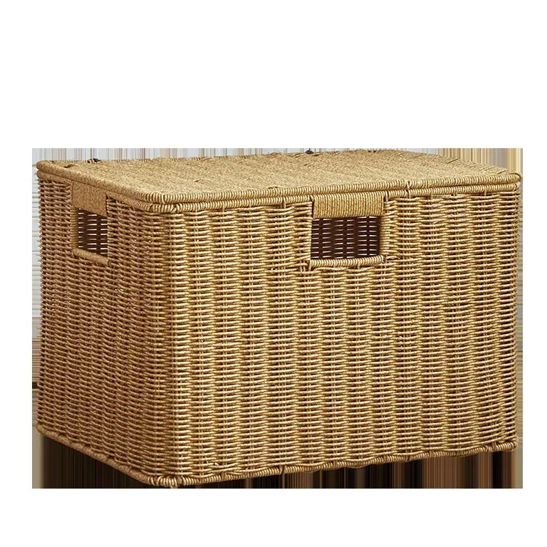 Grand panier coffre en rotin tissé avec clapet – Image 5