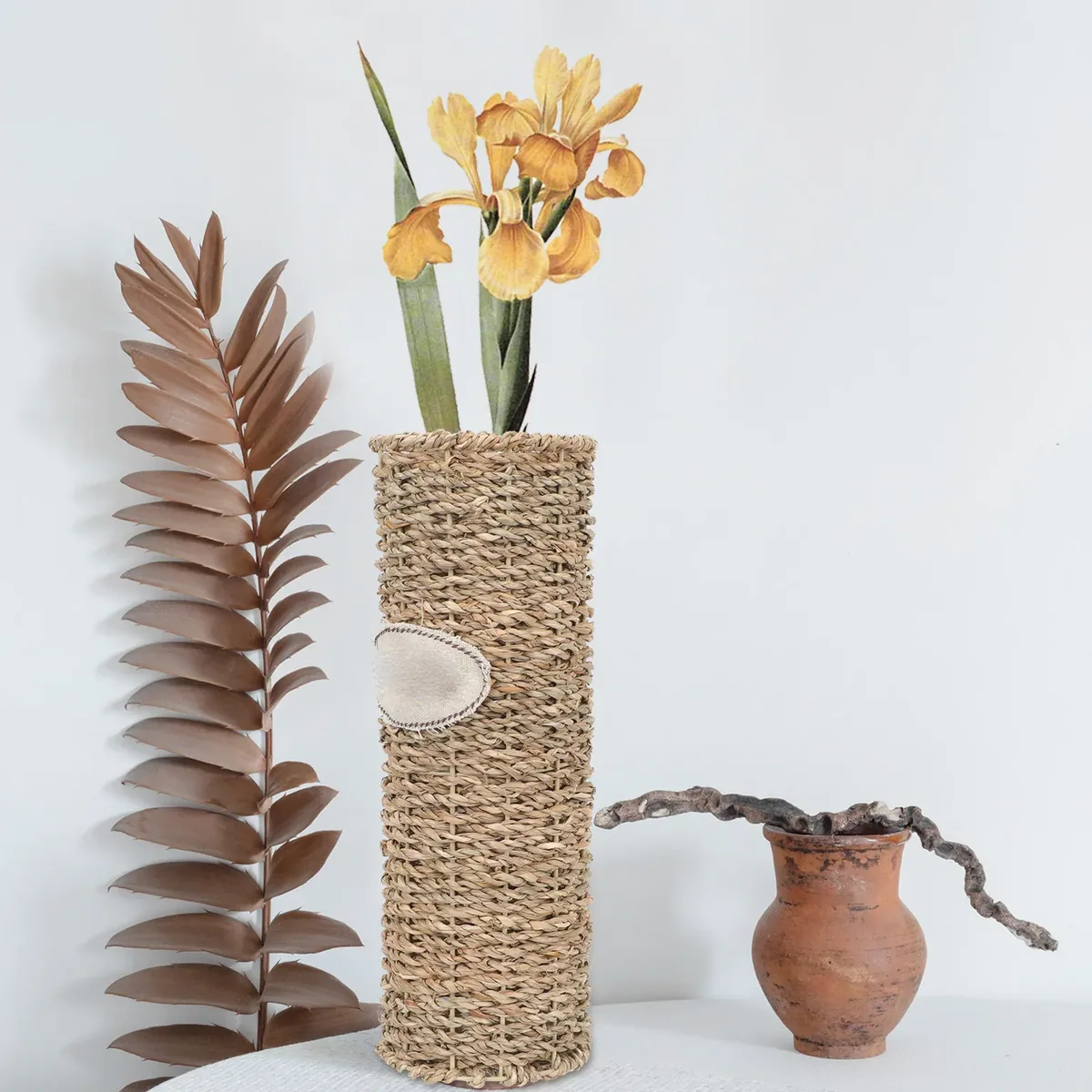 Grand vase en rotin tressé pour sol et fleurs séchées – Image 3