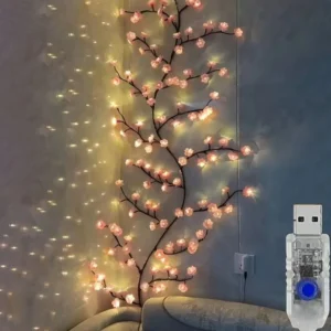 Guirlande 72 LED Fleur de Cerisier USB rotin 8 modes