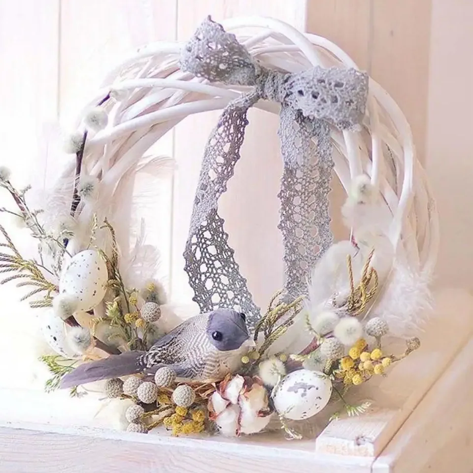 Guirlande de vigne en paille blanche ronde pour déco – Image 5