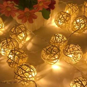 Guirlande rotin boule LED USB 2 m, 20 lampes