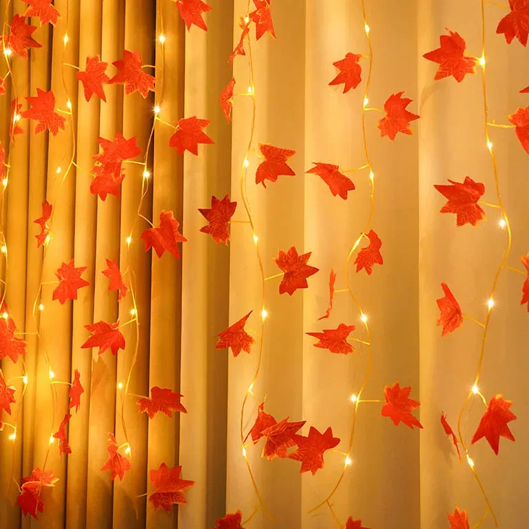 Guirlande rotin LED feuilles d'érable USB