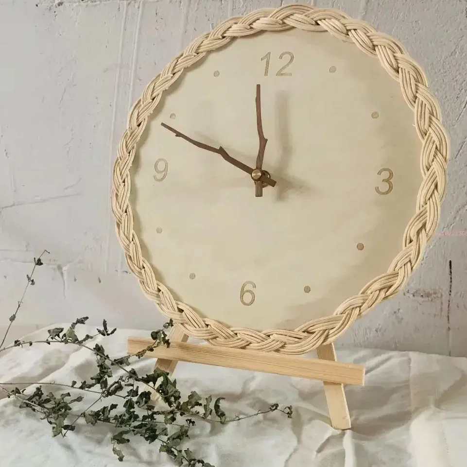 Horloge murale ronde en rotin silencieuse – Image 5