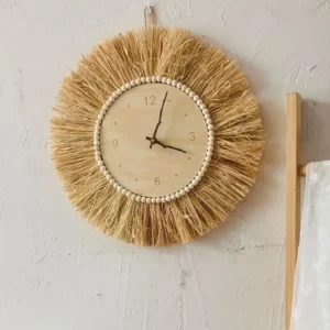 Horloge murale tissée en paille style nordique
