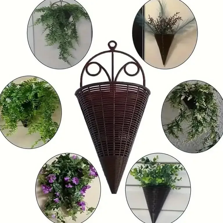 Jardinière conique marron à suspendre imitation rotin – Image 4