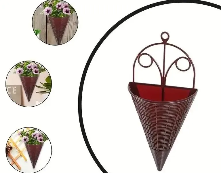 Jardinière conique marron à suspendre imitation rotin – Image 5