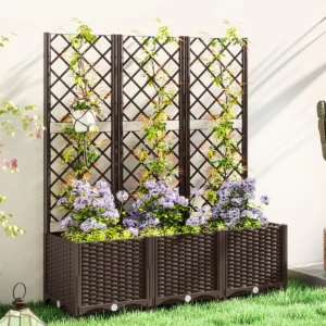 Jardinière surélevée 3 pièces avec treillis losange