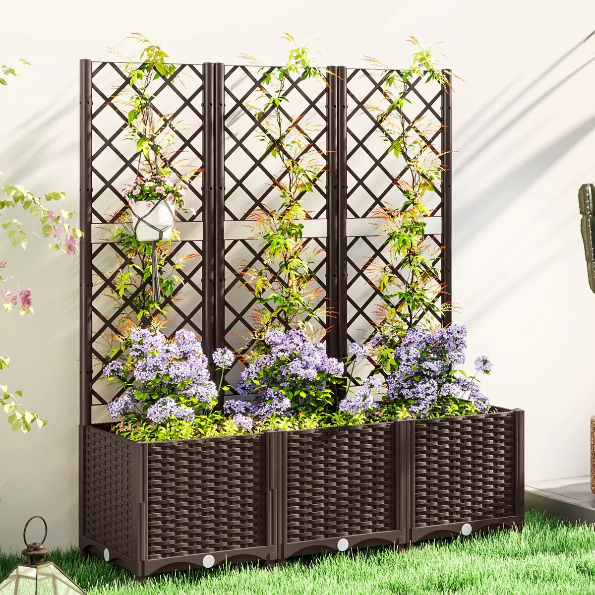 Jardinière surélevée 3 pièces avec treillis losange