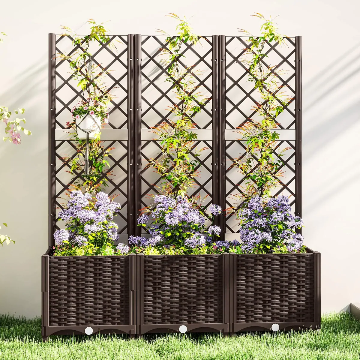 Jardinière surélevée 3 pièces avec treillis losange – Image 4